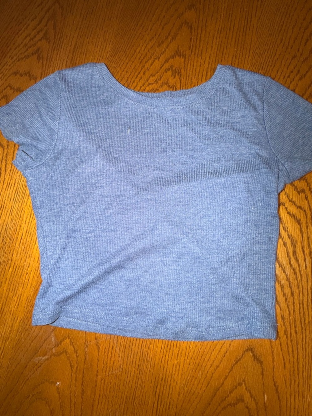 Blue Ribbed Short Sleeve Women's Top